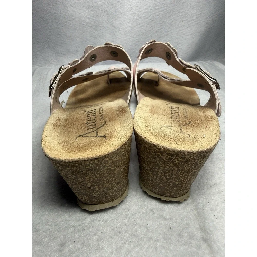 Autenti Spain Leather Floral Cork Wedge Sandals Womens EU 41/US 10 Pink Slip On